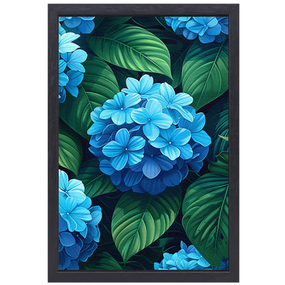 Digitale kunstprint van blauwe bloemen canvas met baklijst