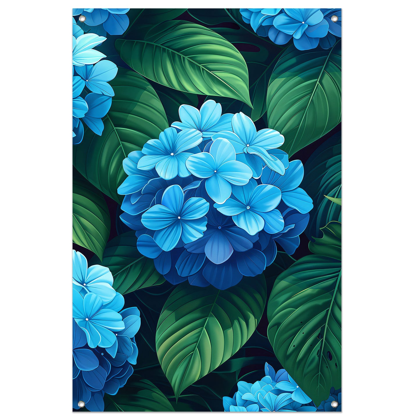 Digitale kunstprint van blauwe bloemen tuinposter