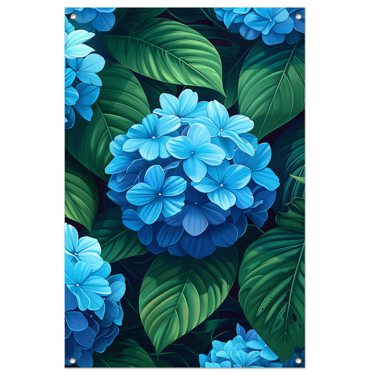 Digitale kunstprint van blauwe bloemen tuinposter