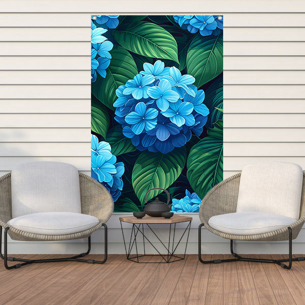 Digitale kunstprint van blauwe bloemen tuinposter