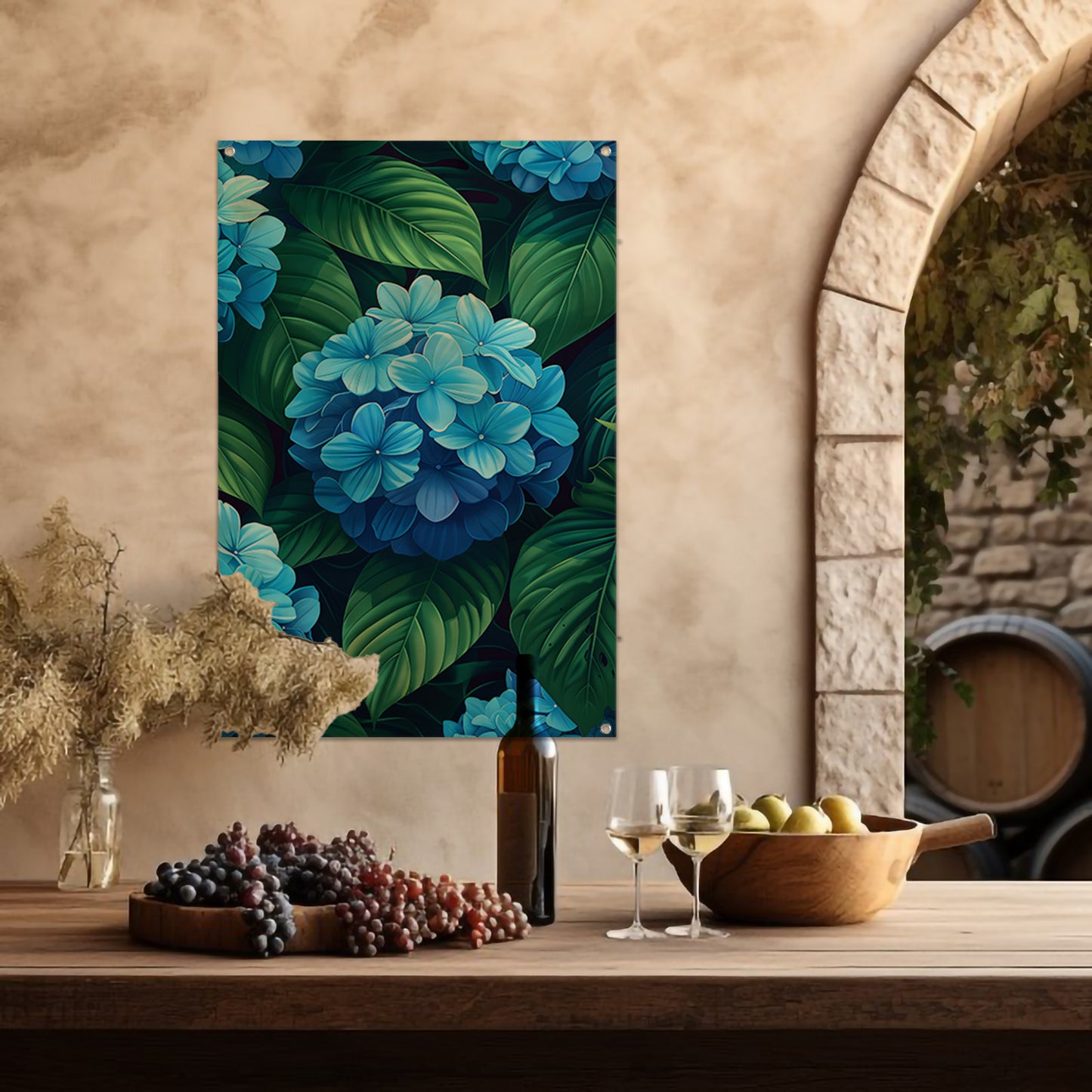 Digitale kunstprint van blauwe bloemen tuinposter