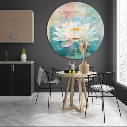 Abstracte schildering van een waterlelie aluminium muurcirkel