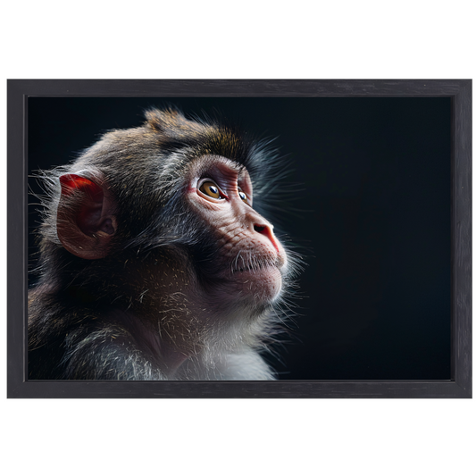 Reflectieve Blik van een Aap in het Duister canvas met baklijst