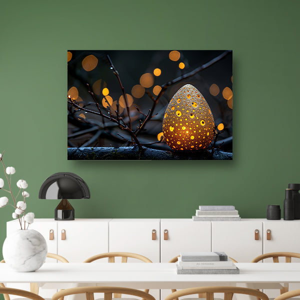Goud Ei op Tak canvas met baklijst