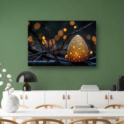 Goud Ei op Tak canvas met baklijst