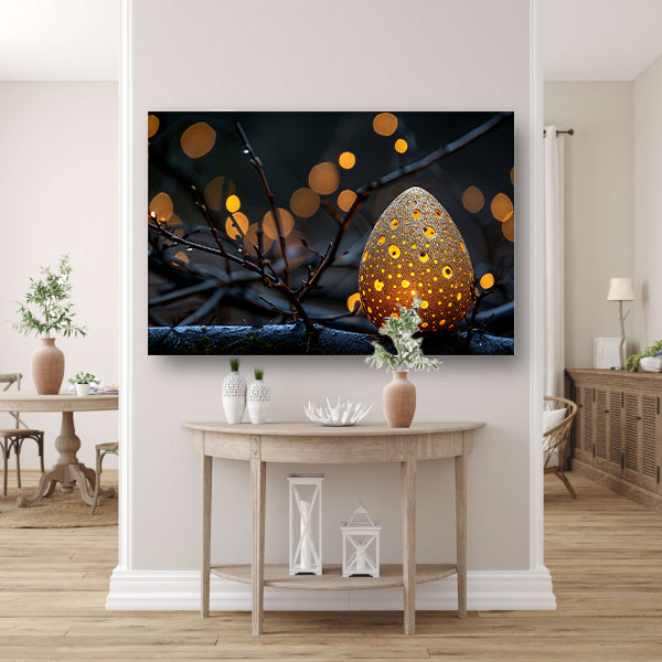 Goud Ei op Tak canvas met baklijst