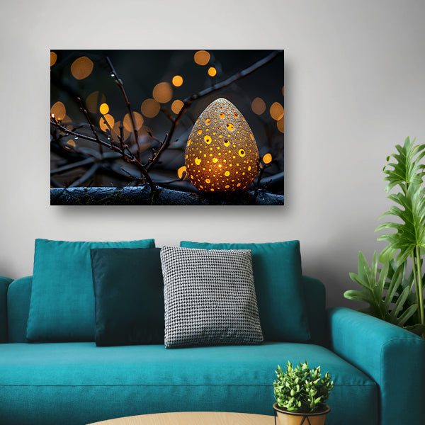 Goud Ei op Tak canvas met baklijst