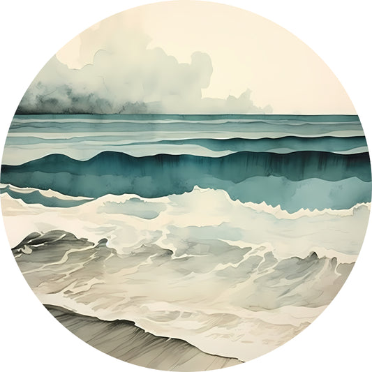 Rustige Zee met Wolken Panorama aluminium muurcirkel