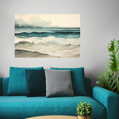 Rustige Zee met Wolken Panorama poster