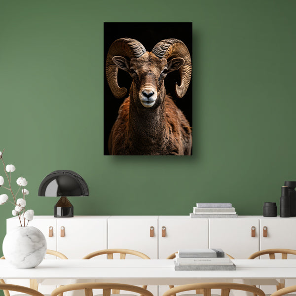 Indrukwekkende Ram met Elegante Krullende Hoorns canvas met baklijst