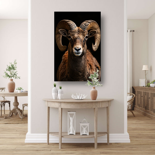 Indrukwekkende Ram met Elegante Krullende Hoorns canvas met baklijst