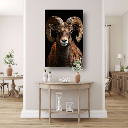 Indrukwekkende Ram met Elegante Krullende Hoorns acrylglas