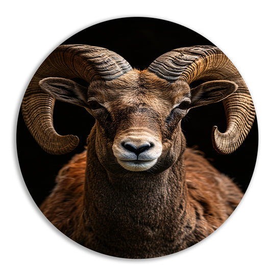 Indrukwekkende Ram met Elegante Krullende Hoorns aluminium muurcirkel