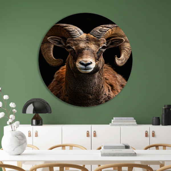 Indrukwekkende Ram met Elegante Krullende Hoorns aluminium muurcirkel