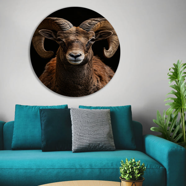 Indrukwekkende Ram met Elegante Krullende Hoorns aluminium muurcirkel