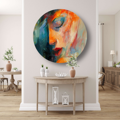 Vrouwelijke Essentie in Expressieve Kleuren aluminium muurcirkel