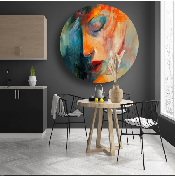 Vrouwelijke Essentie in Expressieve Kleuren aluminium muurcirkel