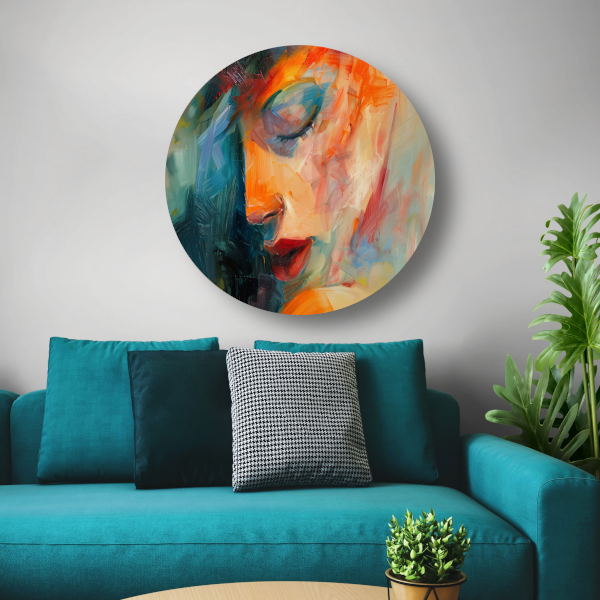 Vrouwelijke Essentie in Expressieve Kleuren aluminium muurcirkel
