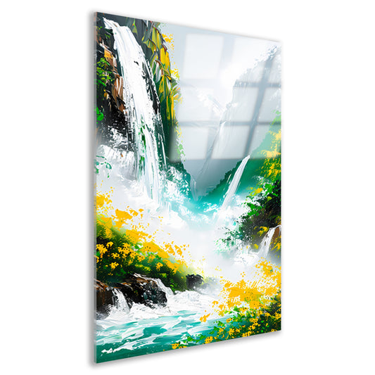 Abstracte waterval in kleurrijk natuur landschap acrylglas