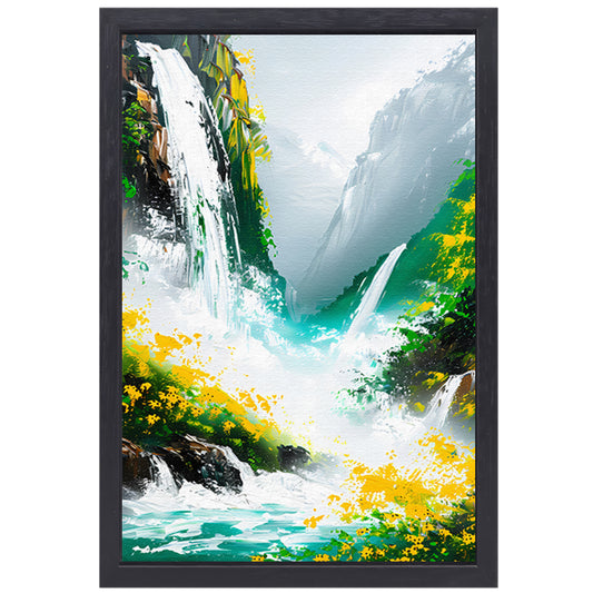 Abstracte waterval in kleurrijk natuur landschap canvas met baklijst