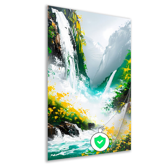 Abstracte waterval in kleurrijk natuur landschap poster