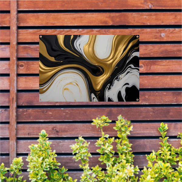 Abstract spel van zwart, wit en gouden tinten tuinposter