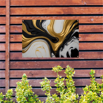 Abstract spel van zwart, wit en gouden tinten tuinposter