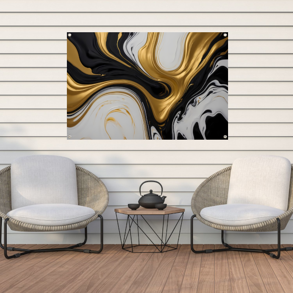 Abstract spel van zwart, wit en gouden tinten tuinposter