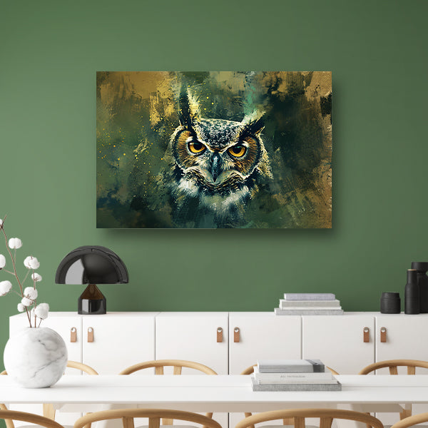 Mysterieuze uil portret in rustieke kleuren canvas