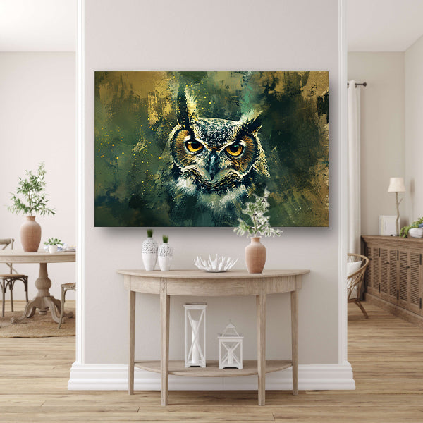 Mysterieuze uil portret in rustieke kleuren canvas