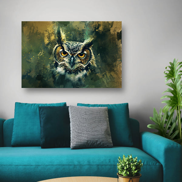 Mysterieuze uil portret in rustieke kleuren canvas