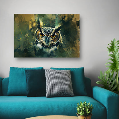 Mysterieuze uil portret in rustieke kleuren canvas