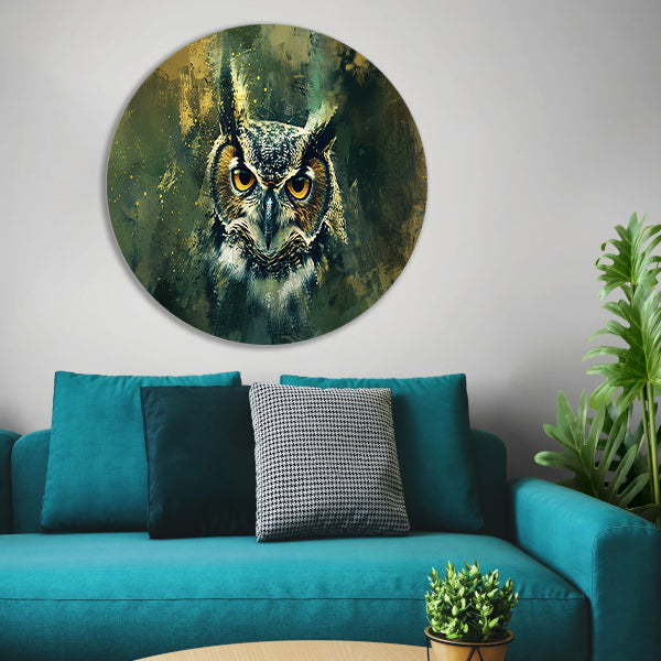 Mysterieuze uil portret in rustieke kleuren forex muurcirkel