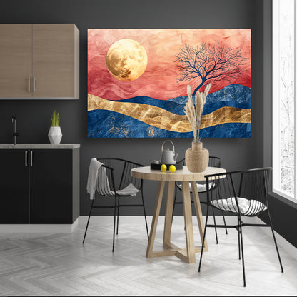 Abstracte boom met maan en kleurrijke hemel canvas