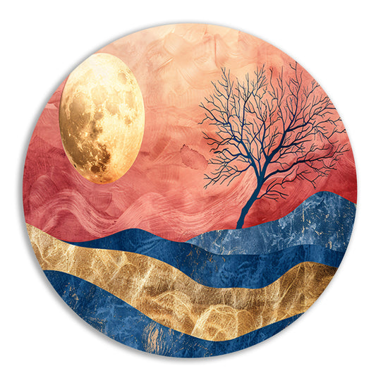 Abstracte boom met maan en kleurrijke hemel forex muurcirkel