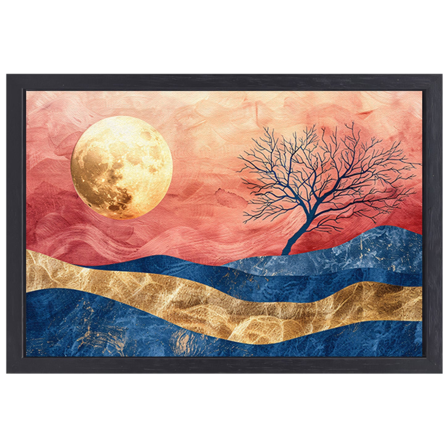 Abstracte boom met maan en kleurrijke hemel canvas met baklijst