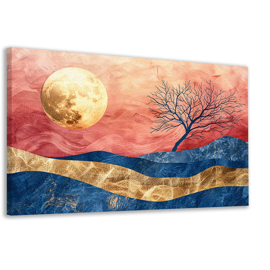Abstracte boom met maan en kleurrijke hemel canvas
