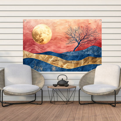 Abstracte boom met maan en kleurrijke hemel tuinposter