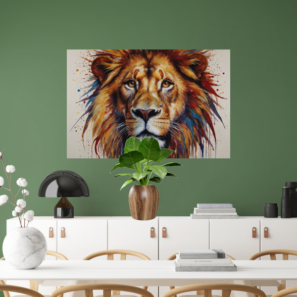 De Leeuw: Een Symfonie in Kleur en Kracht canvas met baklijst