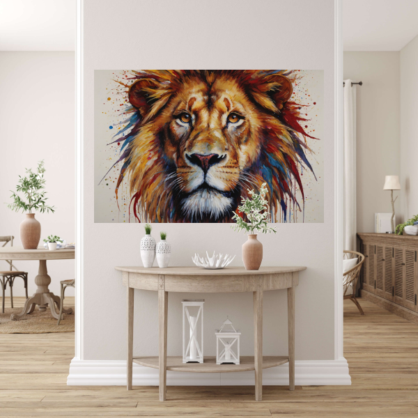 De Leeuw: Een Symfonie in Kleur en Kracht canvas met baklijst