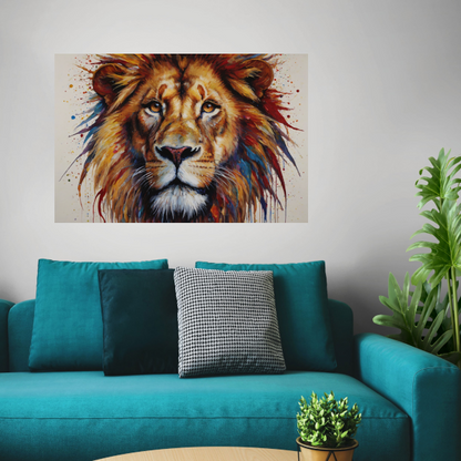 De Leeuw: Een Symfonie in Kleur en Kracht canvas met baklijst