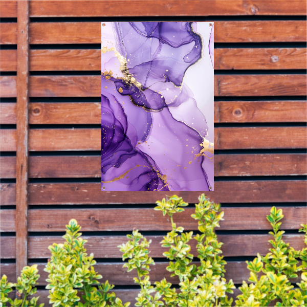 Paarse inkt en gouden aderen abstract tuinposter