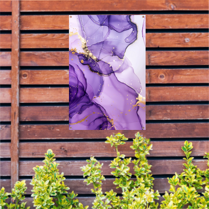Paarse inkt en gouden aderen abstract tuinposter