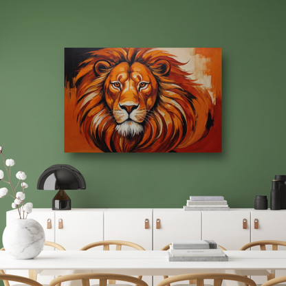 Majestueuze Leeuw in Vurige Kleuren canvas met baklijst