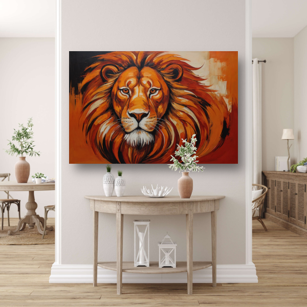 Majestueuze Leeuw in Vurige Kleuren canvas met baklijst