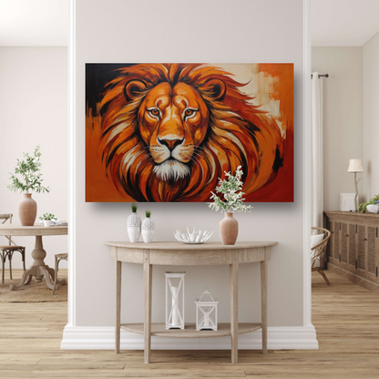 Majestueuze Leeuw in Vurige Kleuren canvas met baklijst