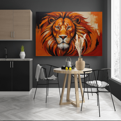 Majestueuze Leeuw in Vurige Kleuren canvas met baklijst