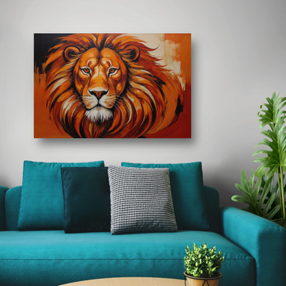 Majestueuze Leeuw in Vurige Kleuren canvas met baklijst