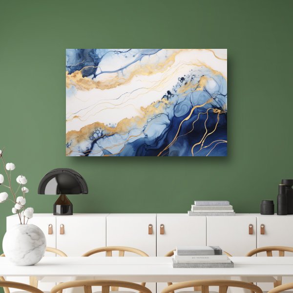 Blauw-witte abstracte compositie canvas met baklijst