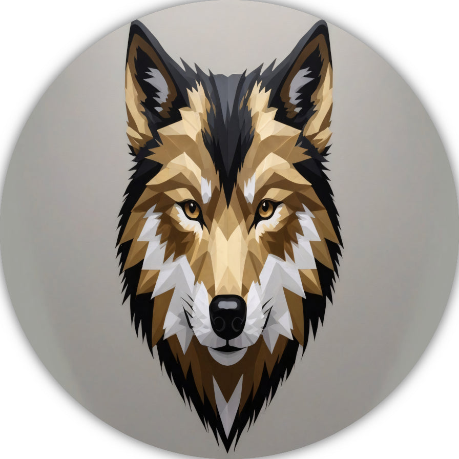 Geometrische Abstracte Wolf in Moderne Kleuren aluminium muurcirkel